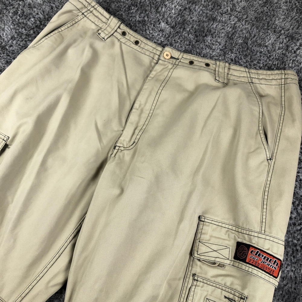 Clench Jeans Pants Mens 42x30 Beige‎ Cargo Relaxed Fit Cuffed Drawstring Utility